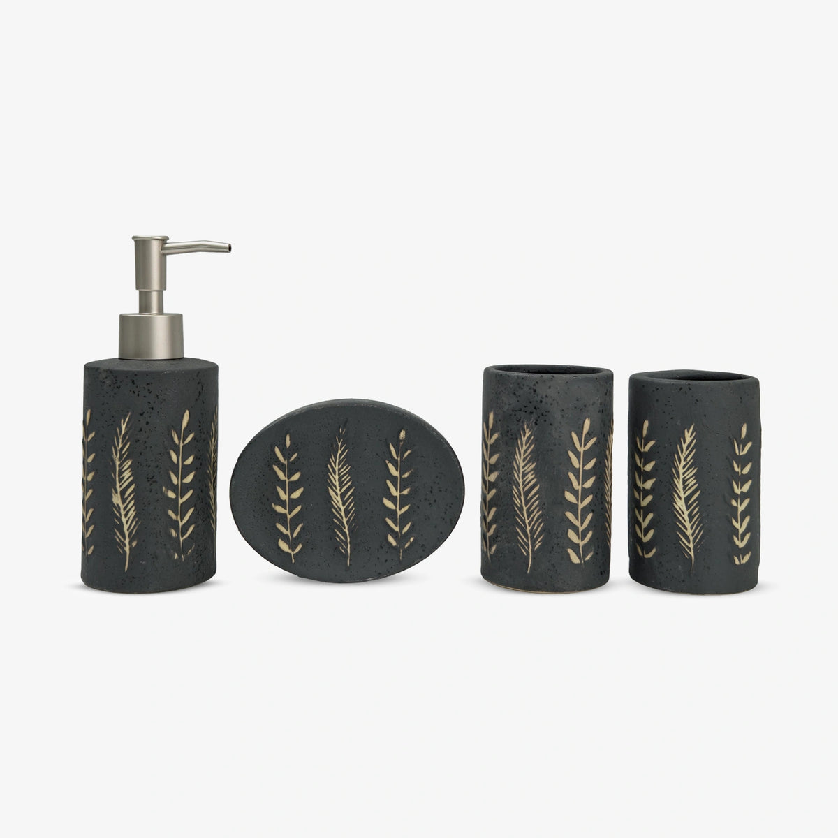 Nature-Inspired Ceramic Bathroom Accessories Set with Leaf Design (4Pcs)
