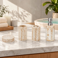Nature-Inspired Ceramic Bathroom Accessories Set with Leaf Design (4Pcs)