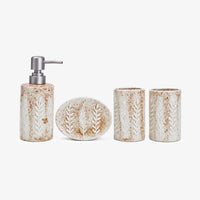 Nature-Inspired Ceramic Bathroom Accessories Set with Leaf Design (4Pcs)