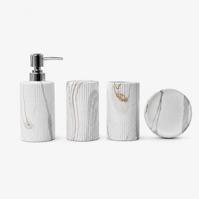 Elegant Ceramic Bathroom Accessories with Gold Finish – Set of 4