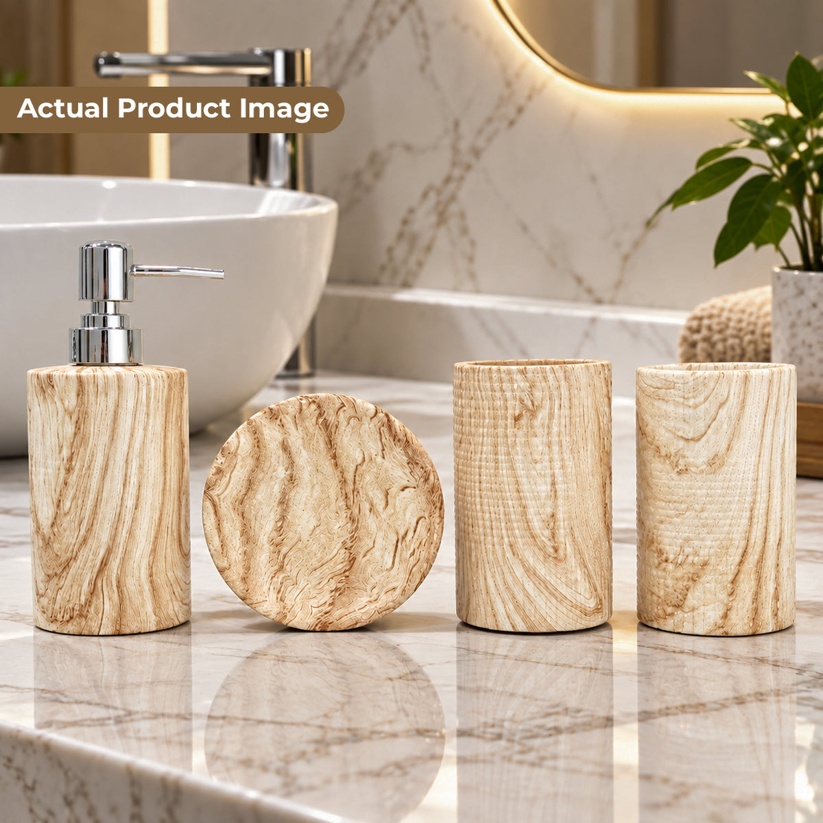 Elegant Ceramic Bathroom Accessories with Gold Finish – Set of 4