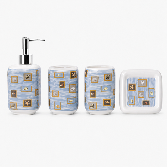 Premium Ceramic Sea Shell Bathroom Accessories Set of 4