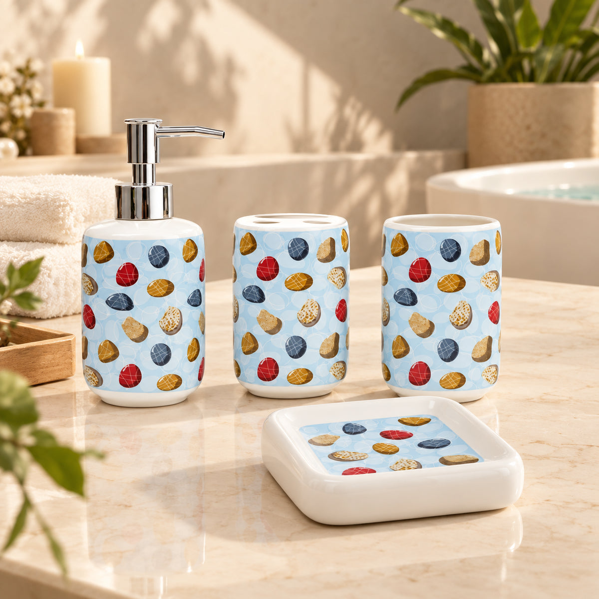Premium Ceramic Sea Shell Bathroom Accessories Set of 4