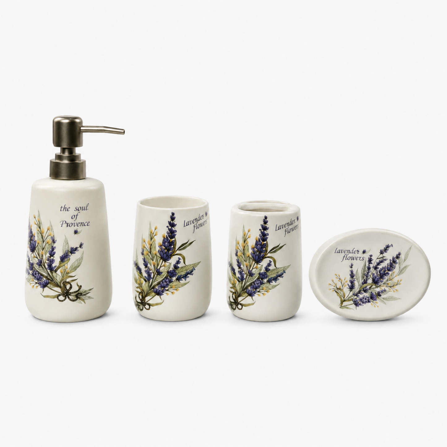Premium Ceramic Lavender Bathroom Accessories Set – 4 Pieces