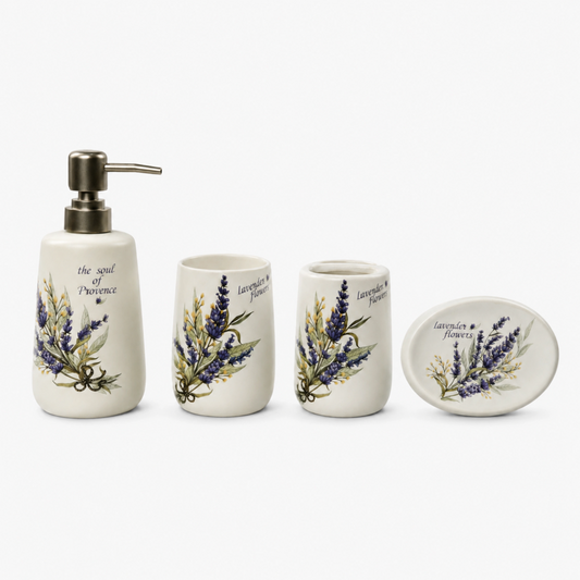Premium Ceramic Lavender Bathroom Accessories Set – 4 Pieces
