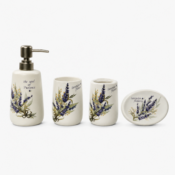 Premium Ceramic Lavender Bathroom Accessories Set – 4 Pieces