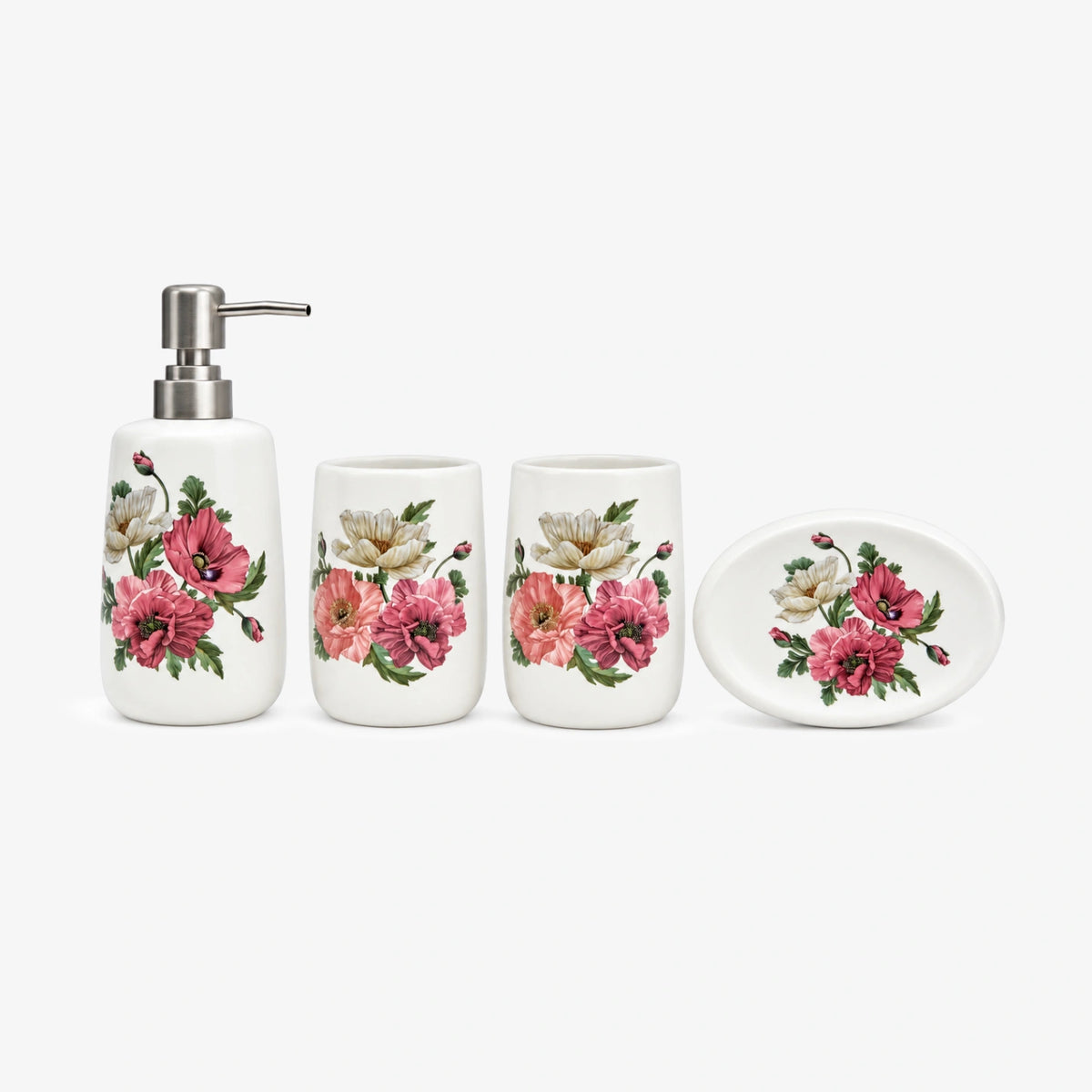 Ceramic Bathroom Set with Artistic Leaf Design - Set of 4