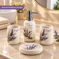 Premium Ceramic Lavender Bathroom Accessories Set – 4 Pieces