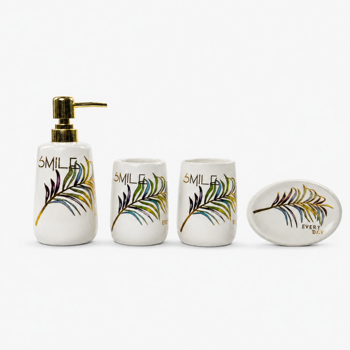Ceramic Bathroom Set with Artistic Leaf Design - Set of 4