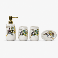 Ceramic Bathroom Set with Artistic Leaf Design - Set of 4