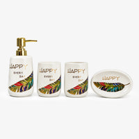 Ceramic Bathroom Set with Artistic Leaf Design - Set of 4