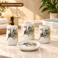 Ceramic Bathroom Set with Artistic Leaf Design - Set of 4