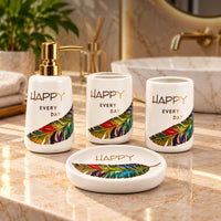 Ceramic Bathroom Set with Artistic Leaf Design - Set of 4