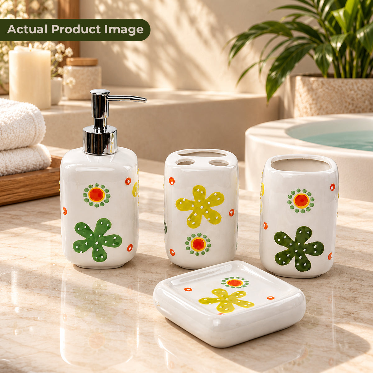 Premium Ceramic Starfish Bathroom Accessories Set – 4 Pieces