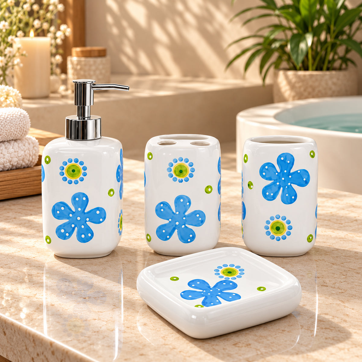 Premium Ceramic Starfish Bathroom Accessories Set – 4 Pieces