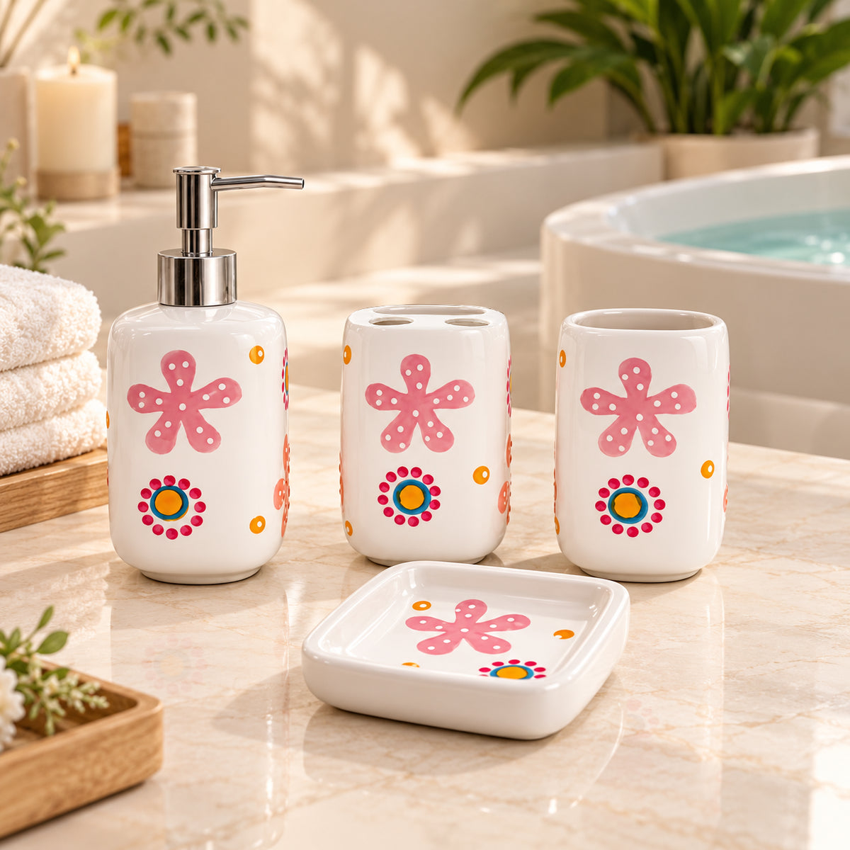 Premium Ceramic Starfish Bathroom Accessories Set – 4 Pieces