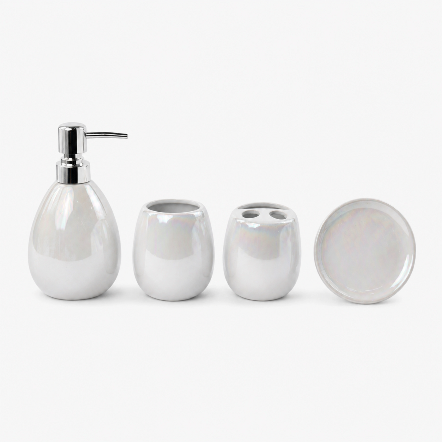 Pearl White Ceramic Bath Accessories Set with Gloss Finish - 4 Pieces