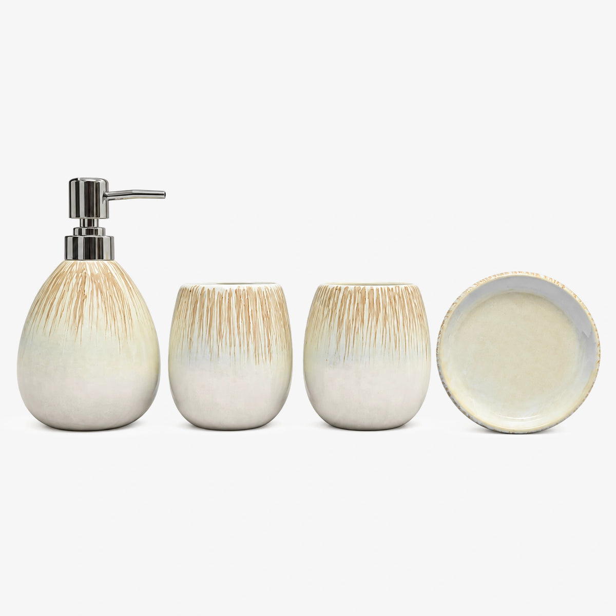 Pearl White Ceramic Bath Accessories Set with Gloss Finish - 4 Pieces
