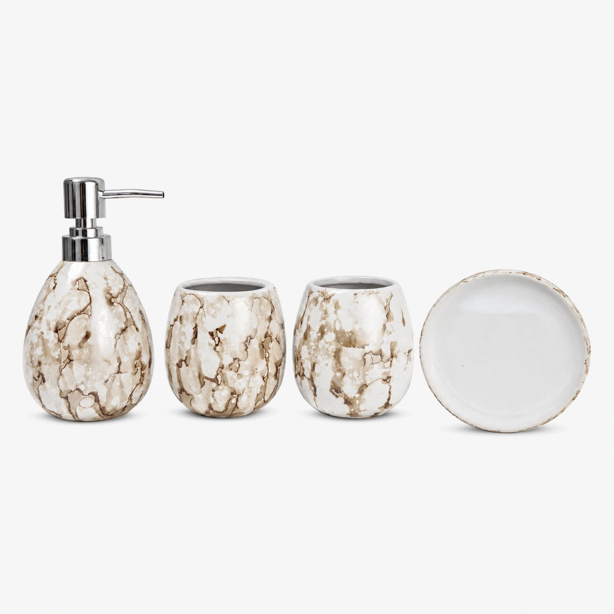 Pearl White Ceramic Bath Accessories Set with Gloss Finish - 4 Pieces