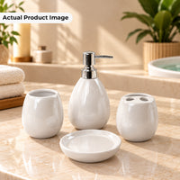 Pearl White Ceramic Bath Accessories Set with Gloss Finish - 4 Pieces