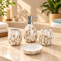 Pearl White Ceramic Bath Accessories Set with Gloss Finish - 4 Pieces