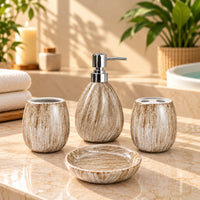 Pearl White Ceramic Bath Accessories Set with Gloss Finish - 4 Pieces
