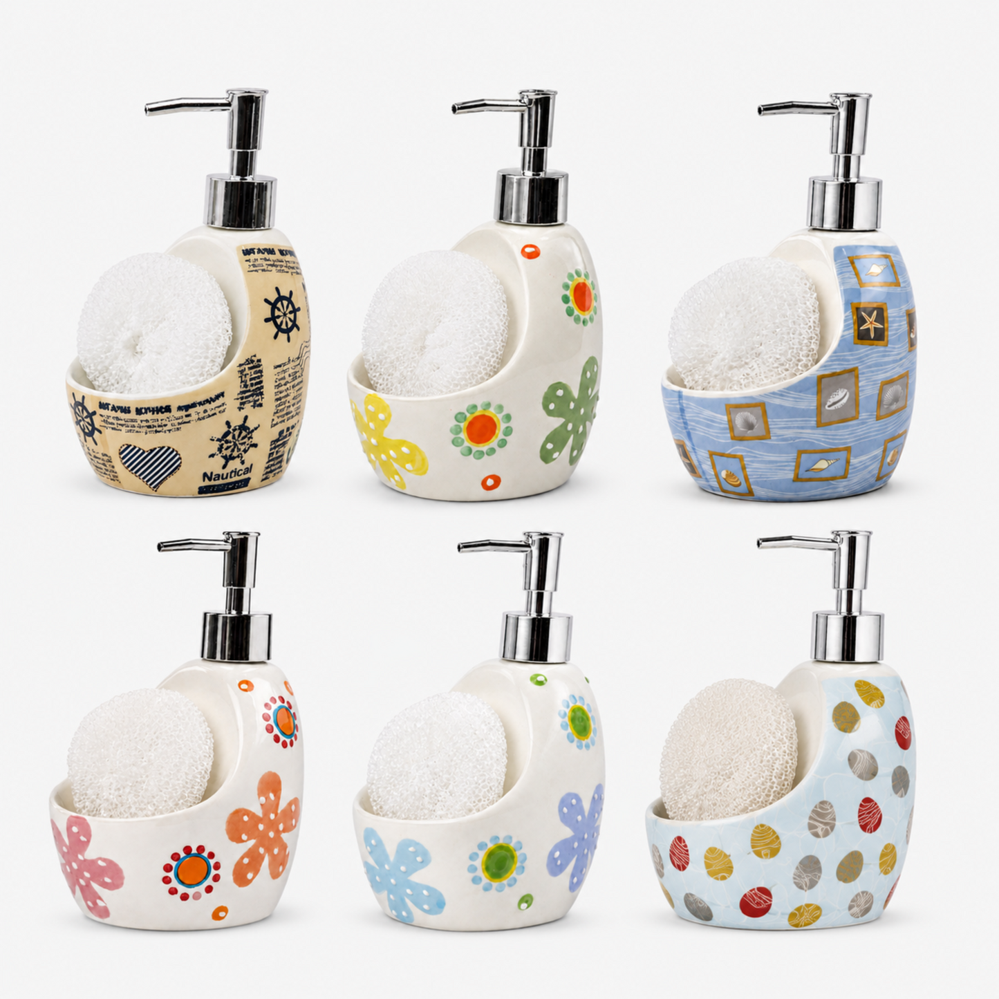 Ceramic Soap Dispenser with Sponge Holder for Kitchen