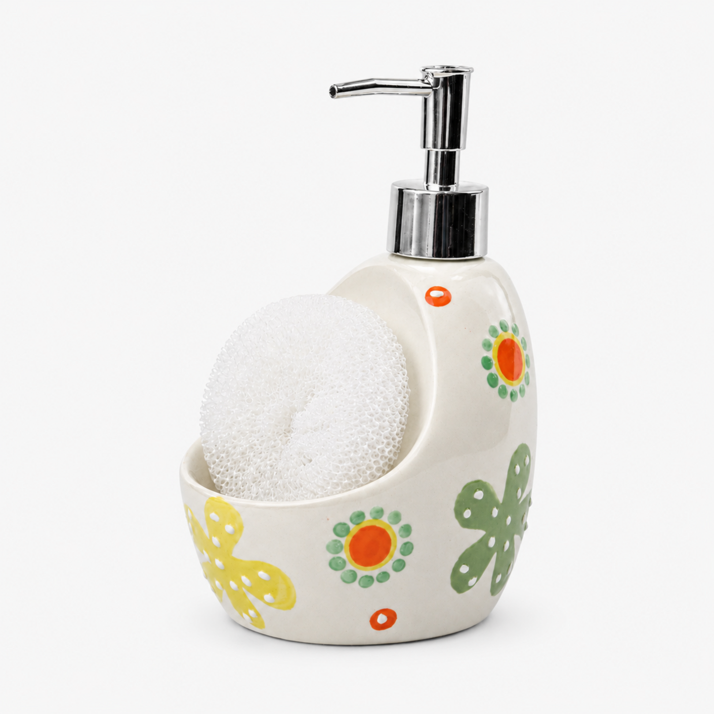 Ceramic Soap Dispenser with Sponge Holder for Kitchen