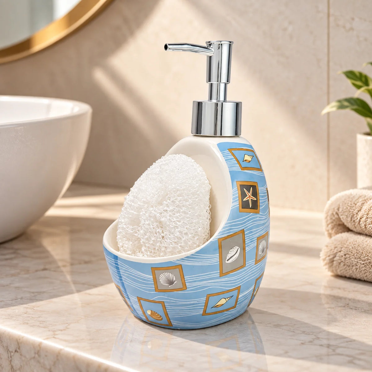 Ceramic Soap Dispenser with Sponge Holder for Kitchen - 320ml