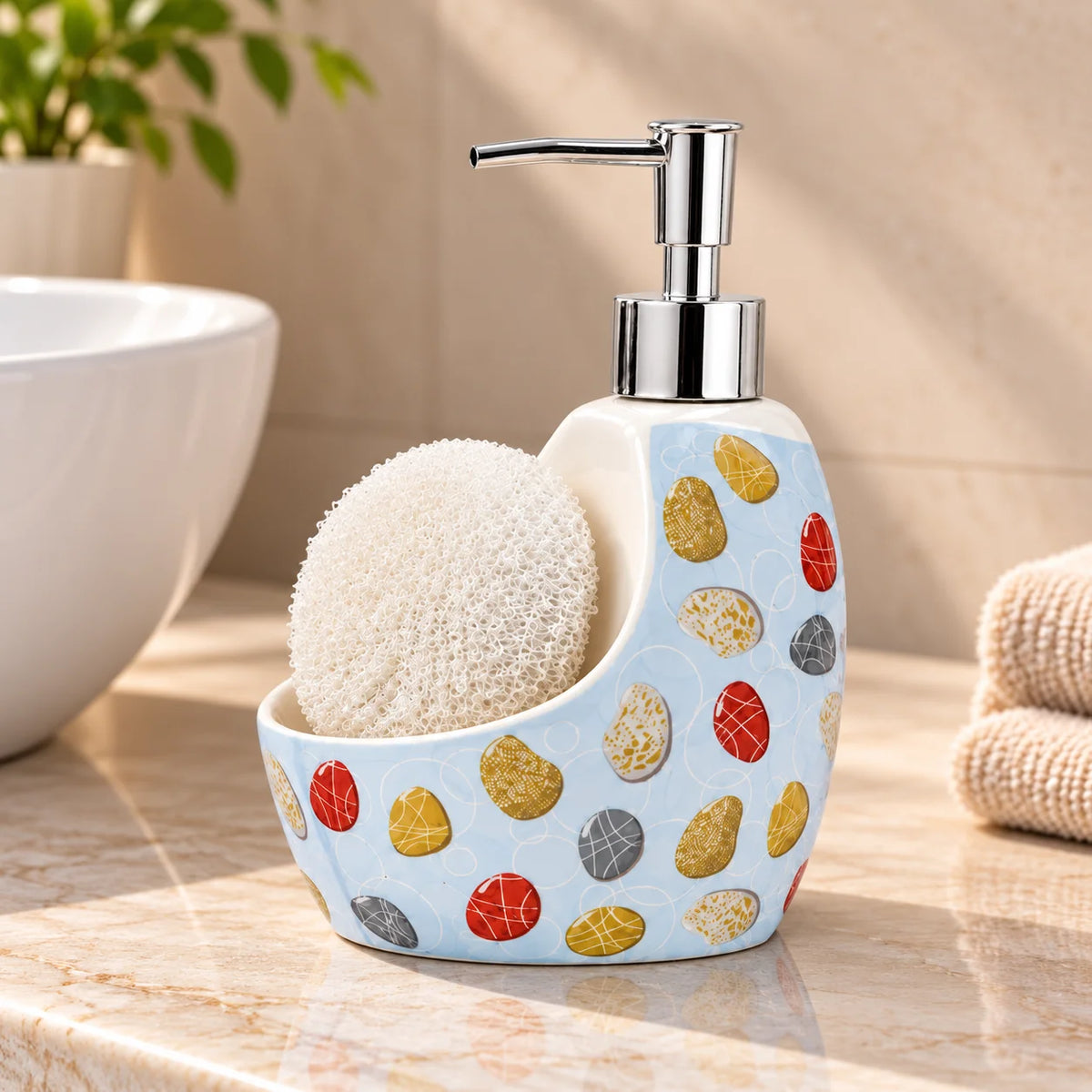 Ceramic Soap Dispenser with Sponge Holder for Kitchen - 320ml