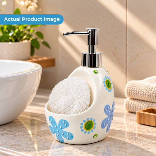 Ceramic Soap Dispenser with Sponge Holder for Kitchen - 320ml