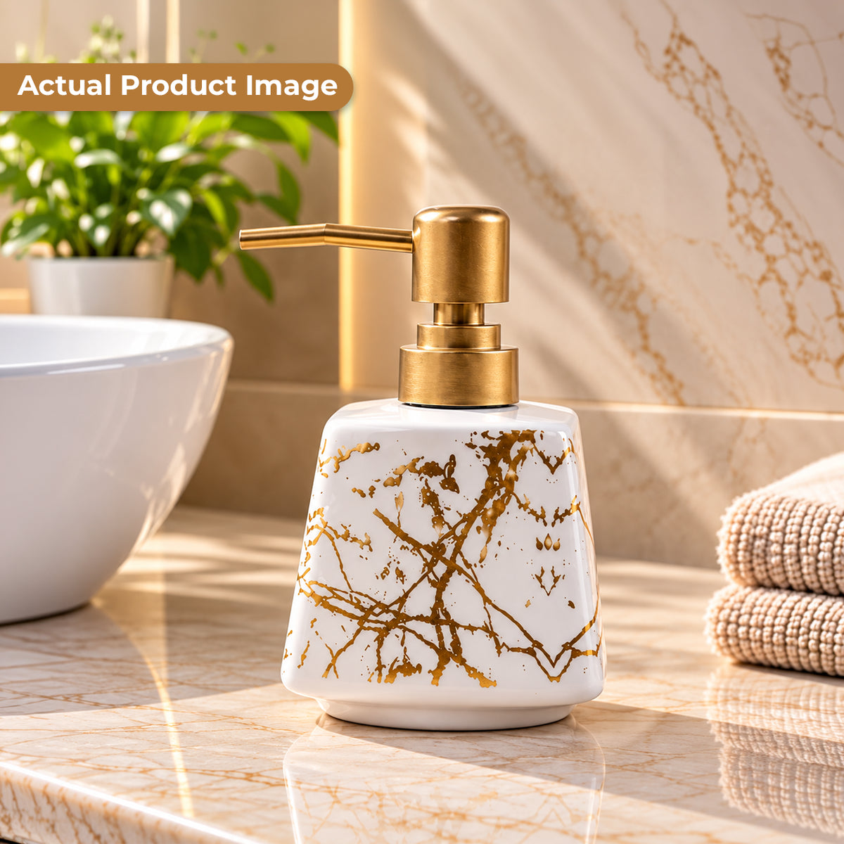 Ceramic Marble Textured Liquid Soap Dispenser - 350ml