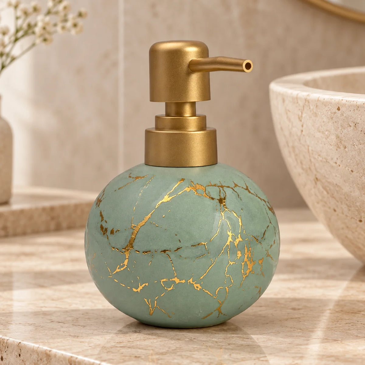 Ceramic Gold Marble Soap Dispenser - 250ml