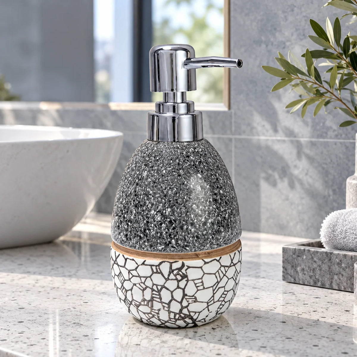 Glossy Ceramic Soap Dispenser with Abstract Print - 320ml