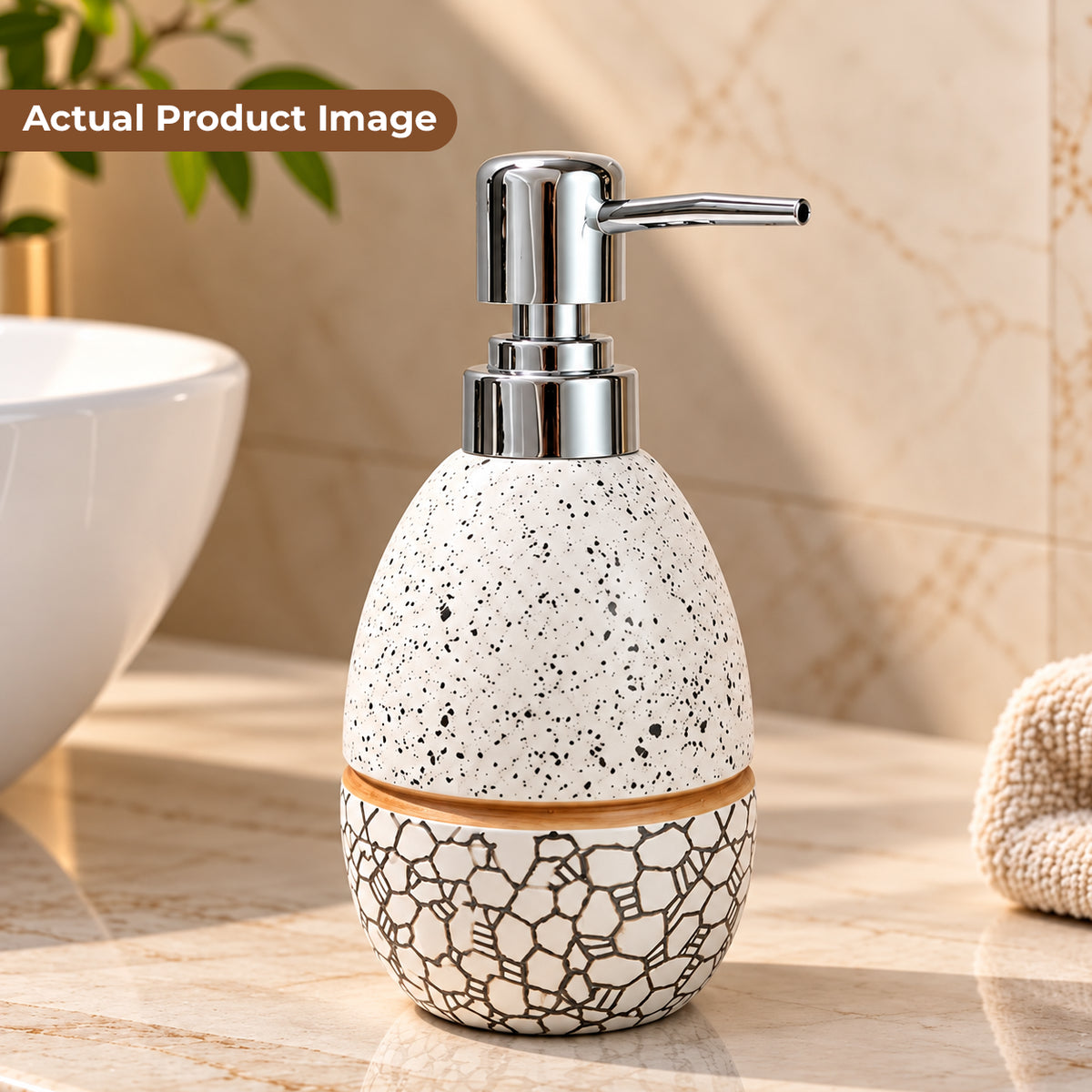 Glossy Ceramic Soap Dispenser with Abstract Print - 320ml