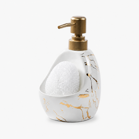 Ceramic Marble Soap Dispenser with Sponge Holder for Bathroom