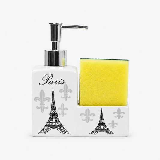 Ceramic Eiffel Tower Soap Dispenser with Sponge Holder