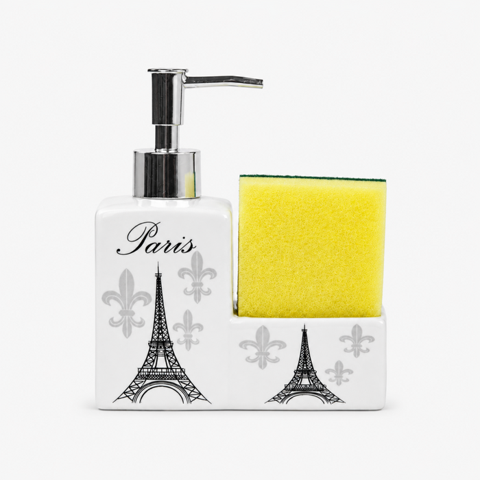 Ceramic Eiffel Tower Soap Dispenser with Sponge Holder