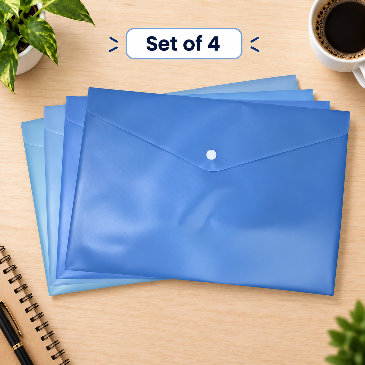 Premium Snap Button Document Envelope File Organizer - A4 Paper Size