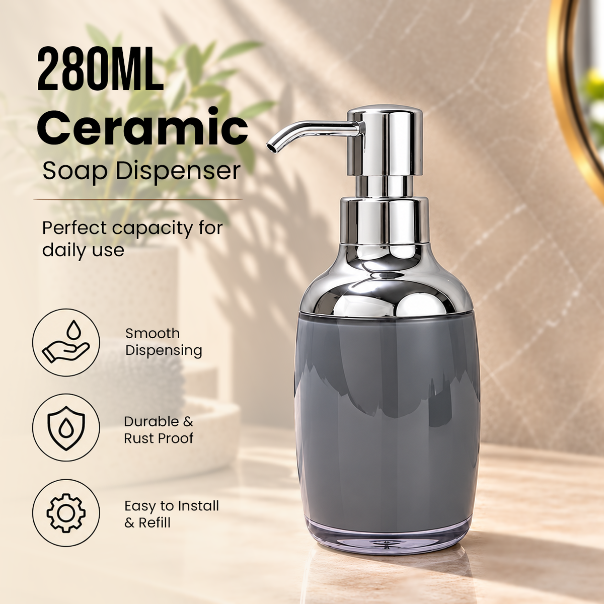 Unbreakable Acrylic Liquid Soap Dispenser Bottle 280ml