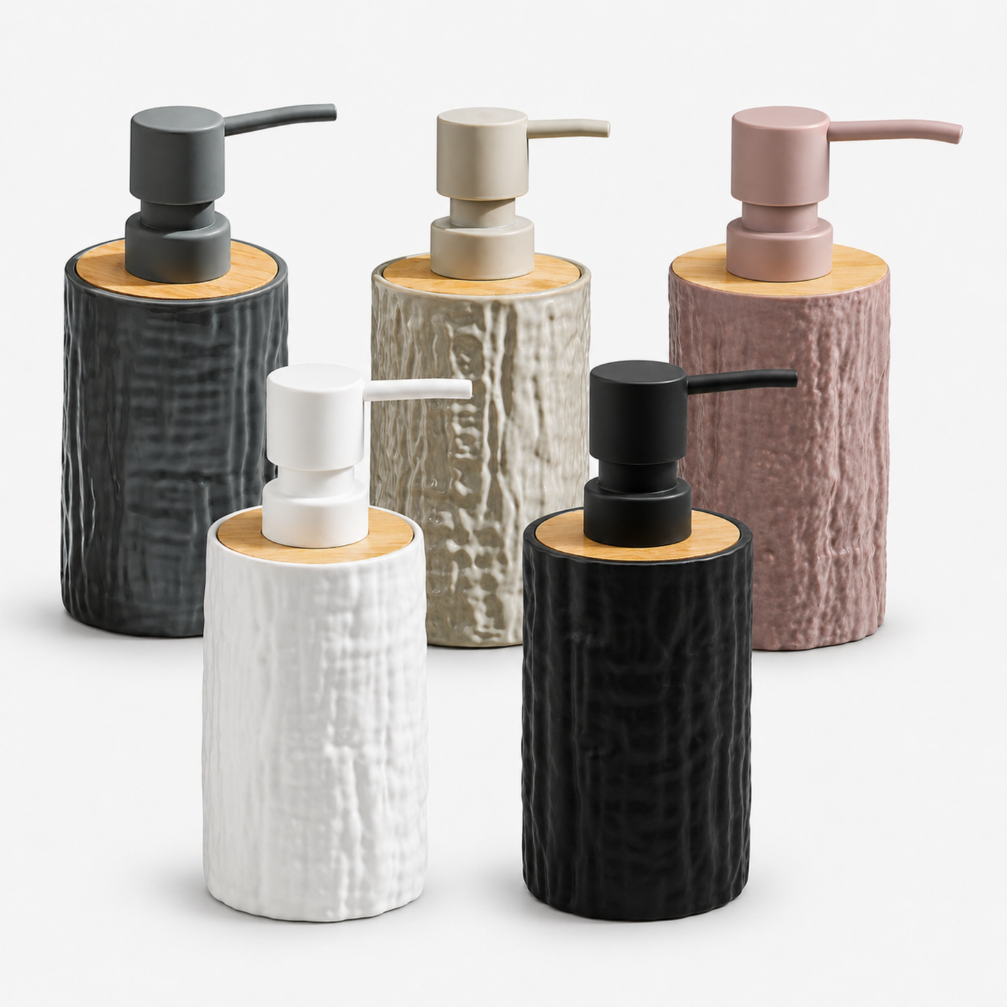 Unbreakable Textured Soap Dispenser with Bamboo Touch 380ml