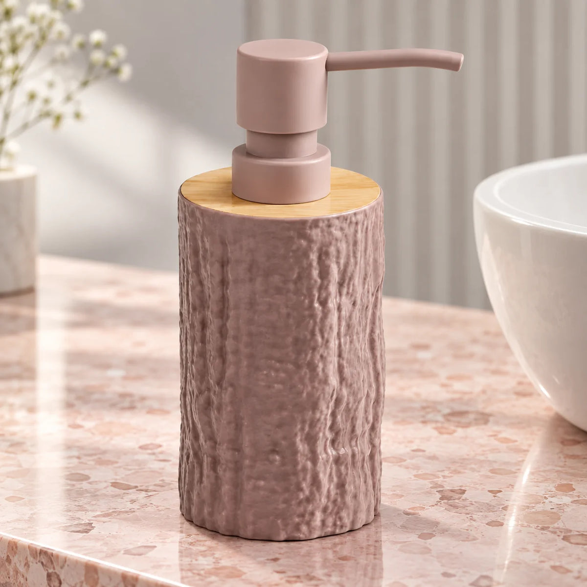 Unbreakable Textured Soap Dispenser with Bamboo Touch 380ml