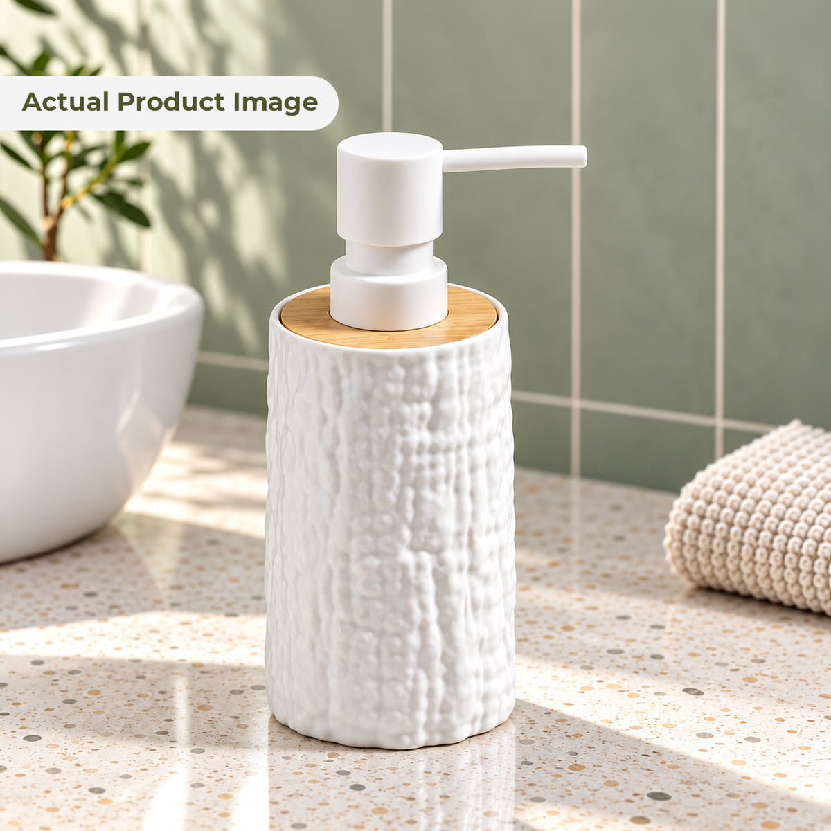 Unbreakable Textured Soap Dispenser with Bamboo Touch 380ml