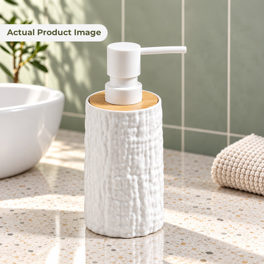 Unbreakable Textured Soap Dispenser with Bamboo Touch 380ml