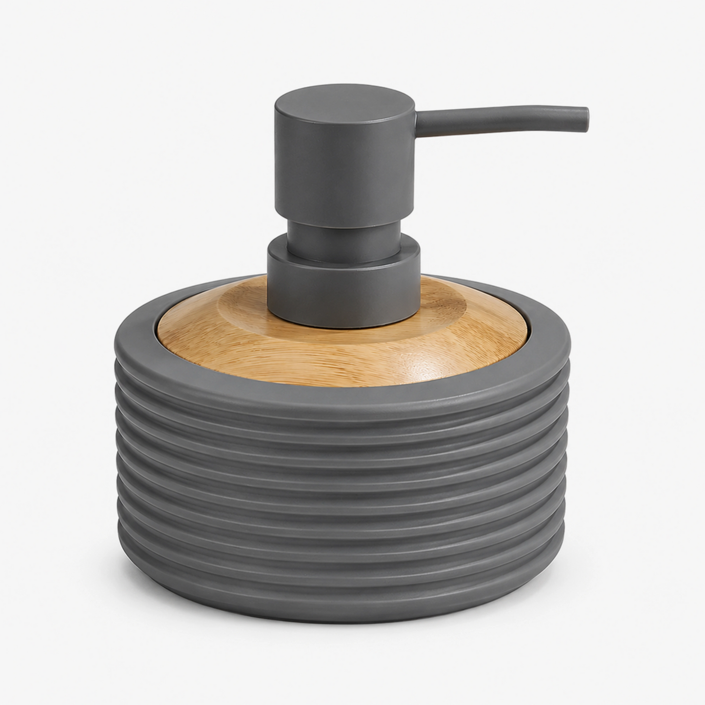 Unbreakable Matte Ribbed Soap Dispenser with Wooden Top 390ml