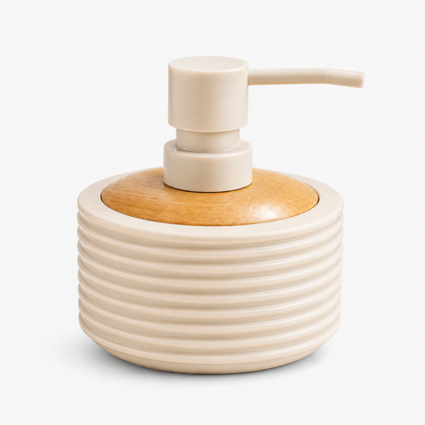 Unbreakable Matte Ribbed Soap Dispenser with Wooden Top 390ml