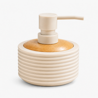 Unbreakable Matte Ribbed Soap Dispenser with Wooden Top 390ml