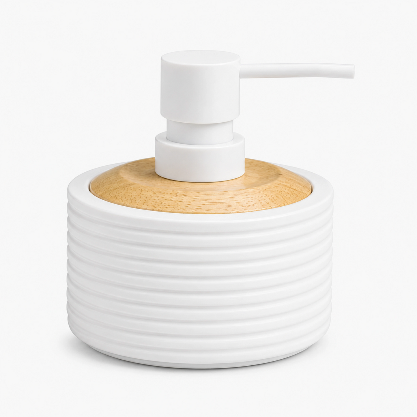 Unbreakable Matte Ribbed Soap Dispenser with Wooden Top 390ml