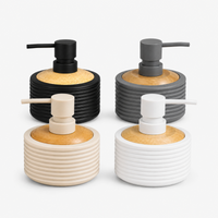 Unbreakable Matte Ribbed Soap Dispenser with Wooden Top 390ml