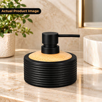 Unbreakable Matte Ribbed Soap Dispenser with Wooden Top 390ml